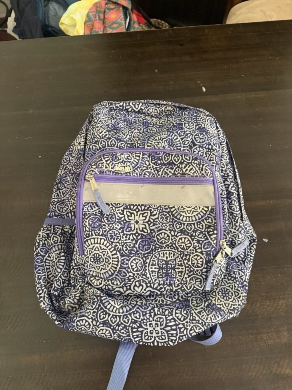 LL Bean Book Bag Back Pack White Paint Stamp Backpack